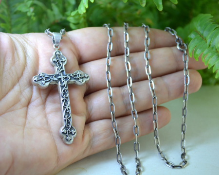 Lant argint lung cruce argint, estetica Art Nouveau [1]