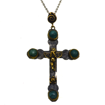 Coliere si lanturi argint - Lant argint lung, cruce argint "Ingeras care se roaga"