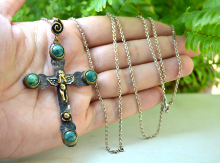 Lant argint lung, cruce argint "Ingeras care se roaga" [1]