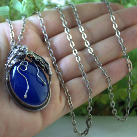 Lant argint lung cu pandant argint vintage, Blue Chalcedony [1]