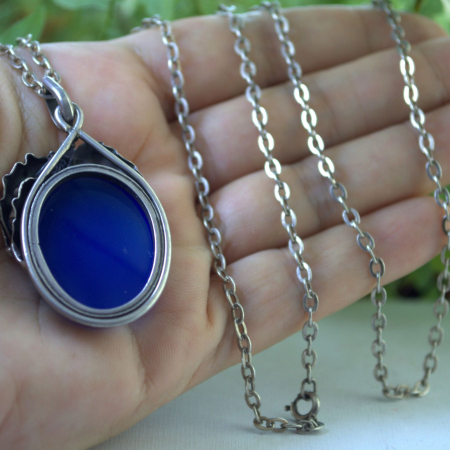 Lant argint lung cu pandant argint vintage, Blue Chalcedony [2]