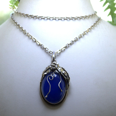 Lant argint lung cu pandant argint vintage, Blue Chalcedony [3]