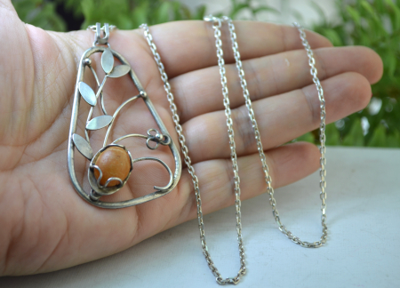 Lant argint lung  cu pandantiv argint Art Nouveau, chihlimbar natural [1]