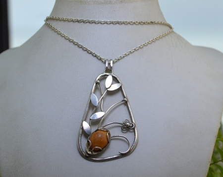 Lant argint lung  cu pandantiv argint Art Nouveau, chihlimbar natural [3]