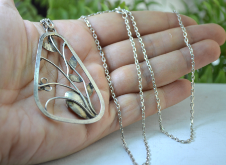 Lant argint lung  cu pandantiv argint Art Nouveau, chihlimbar natural [2]