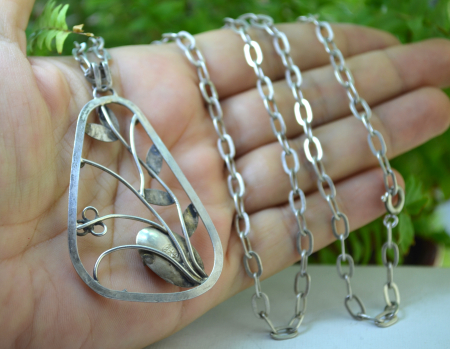 Lant argint lung  cu pandantiv argint vintage, chihlimbar natural [2]