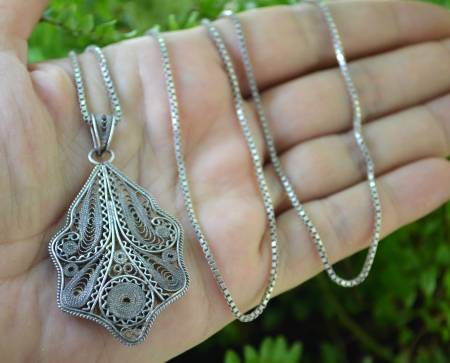 Lant argint lung pandant vintage, Red Coral [2]