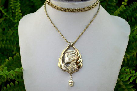 Lant argint lung Rope pandant argint aurit model Lady camee antica [3]