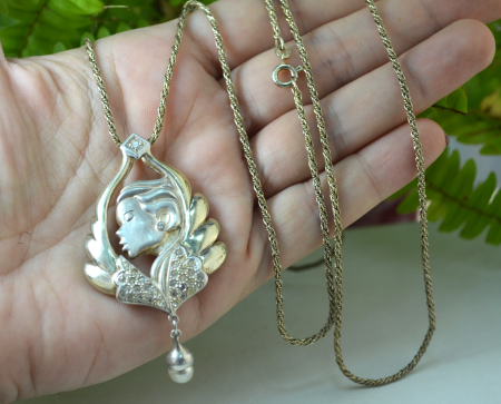 Lant argint lung Rope pandant argint aurit model Lady camee antica [1]