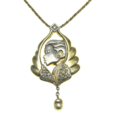 Coliere si lanturi argint - Lant argint lung Rope pandant argint aurit model Lady camee antica