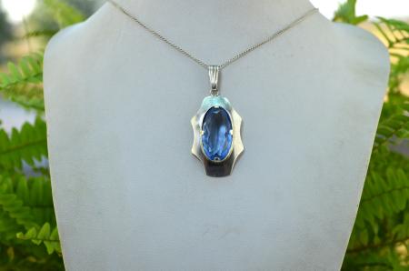 Lant argint masiv pandant argint interbelic Bohemian Topaz Crystal design geometric art deco [3]