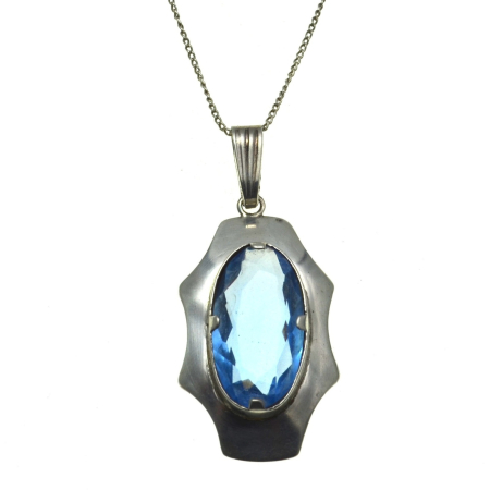 Coliere si lanturi argint - Lant argint masiv pandant argint interbelic Bohemian Topaz Crystal design geometric art deco