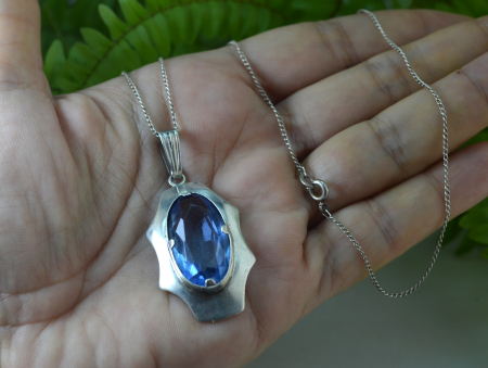 Lant argint masiv pandant argint interbelic Bohemian Topaz Crystal design geometric art deco [1]