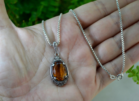 Lant argint pandant argint interbelic Bohemian Citrine Crystal art nouveau [1]