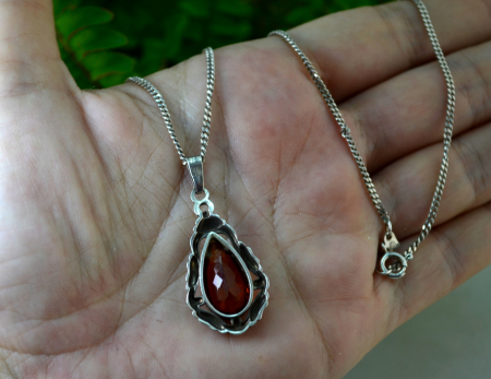 Lant argint pandant argint interbelic Bohemian Cognac Crystal semnata atelier german art nouveau art deco [2]