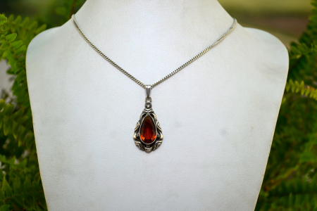 Lant argint pandant argint interbelic Bohemian Cognac Crystal semnata atelier german art nouveau art deco [3]