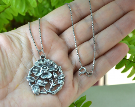 Lant argint pandant argint interbelic antic motive florale stil art nouveau [1]