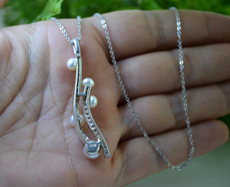 Lant argint pandant argint, perle naturale si cristale CZ [2]