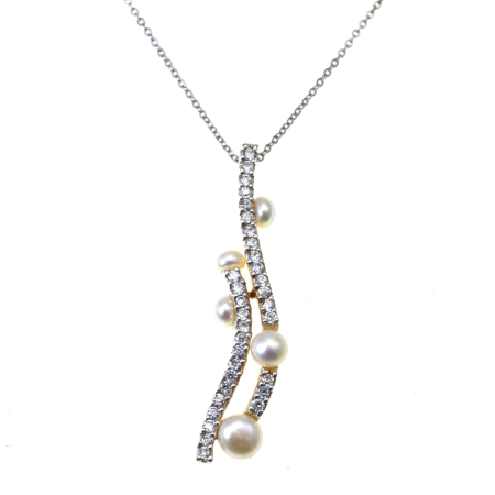 Perle naturale - Lant argint pandant argint, perle naturale si cristale CZ