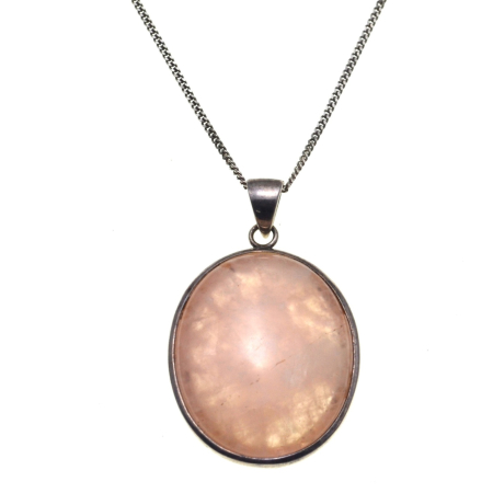 Coliere si lanturi argint - Lant argint cu pandant argint vintage cuart roz cabochon designer minimalist