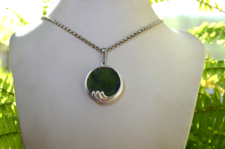 Lant argint pandant argint vintage, Jad nefrit, semnat [3]