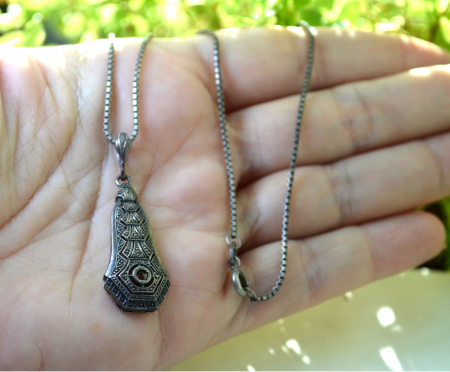 Lant argint pandant Art Deco, Red Crystal [1]