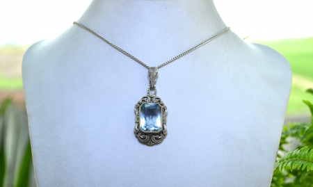 Lant argint cu pandant interbelic, Acvamarin Crystal [3]