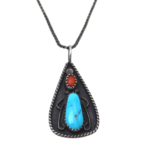 Coliere si lanturi argint - Lant argint pandantiv argint Navajo turcoaz coral natural semnat designer Cody Hunter