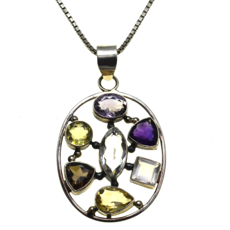 Coliere si lanturi argint - Lant argint vintage cu pandant masiv, ametist, citrin, topaz | A Vintage Collection