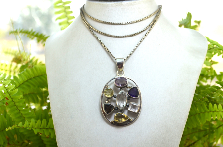 Lant argint vintage cu pandant masiv, ametist, citrin, topaz | A Vintage Collection [3]