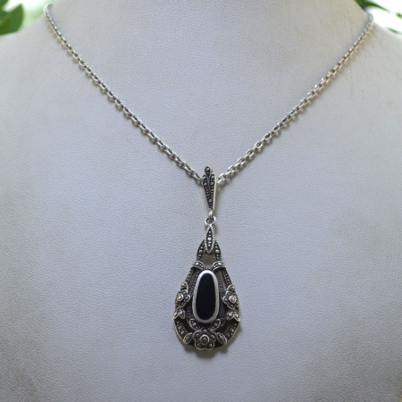 Lant argint vintage cu pandant onix Art Deco A Vintage Collection [3]