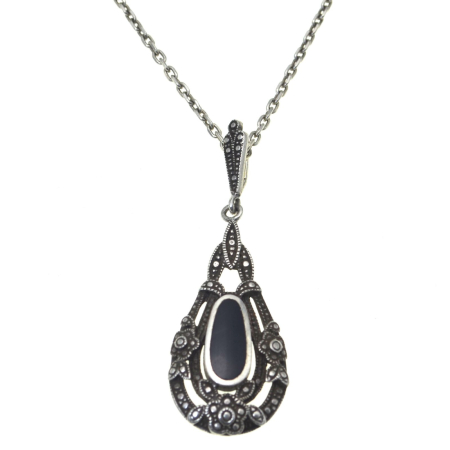 REDUCERI - Lant argint vintage cu pandant onix Art Deco A Vintage Collection