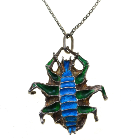 Coliere si lanturi argint - Lant argint vintage cu pandant statement  "Scarabeu"