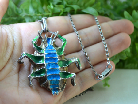 Lant argint vintage cu pandant statement  "Scarabeu" [1]