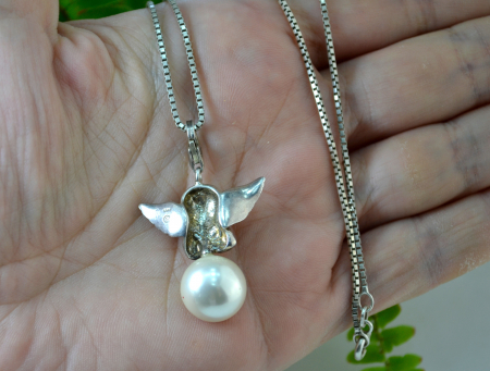 Lant argint vintage  pandantiv charm argint Ingeras putti renascentist rafael [2]