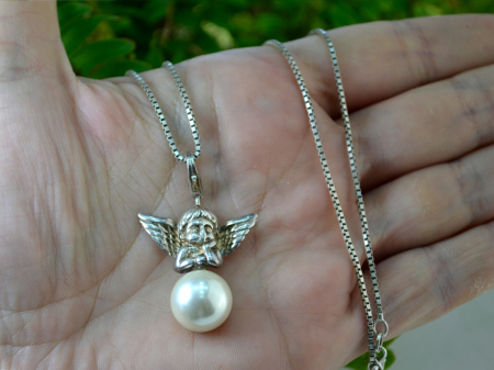 Lant argint vintage  pandantiv charm argint Ingeras putti renascentist rafael [1]