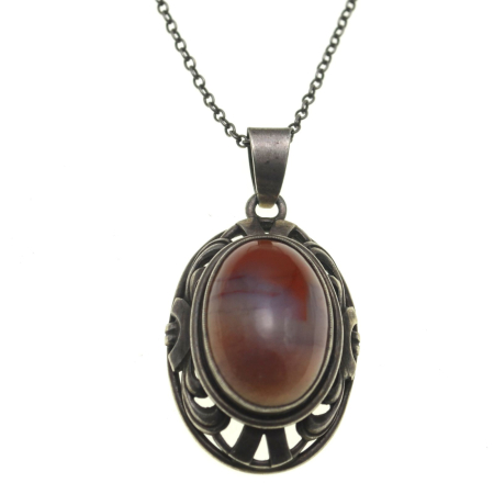 Coliere si lanturi argint - Lant argintcu pandant  Agat cabochon, autentic Art Deco A Vintage Collection