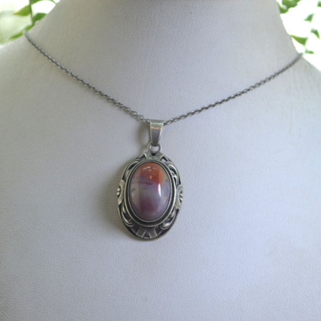 Lant argintcu pandant  Agat cabochon, autentic Art Deco A Vintage Collection [3]