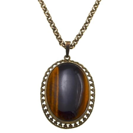 Coliere si lanturi argint - Lant cu pandant aurit vechi, pandant Ochi de tigru