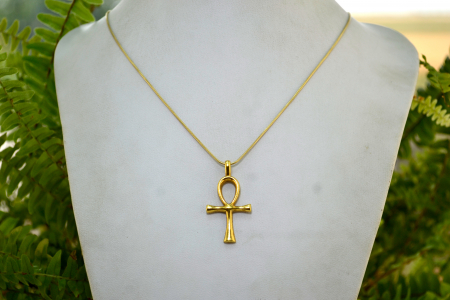 Lant argint cruce argint placata aur vintage, model egiptean Ankh crucea vietii egipt [3]