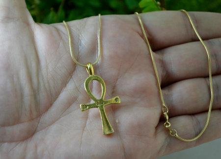 Lant argint cruce argint placata aur vintage, model egiptean Ankh crucea vietii egipt [2]