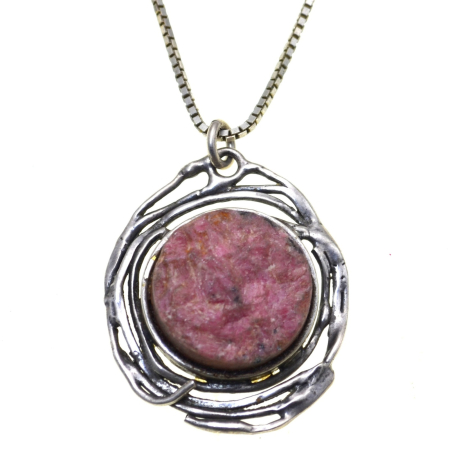 Coliere si lanturi argint - Lant lung argint cu pandant vintage, geoda de Rodonit