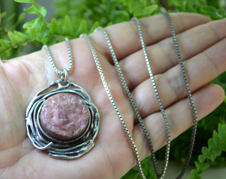 Lant lung argint cu pandant vintage, geoda de Rodonit [1]