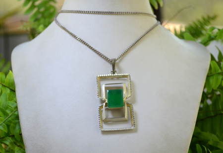 Lant lung cu pandant argint Mid-Century, Green Agate [3]