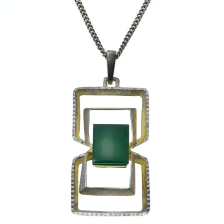 Coliere si lanturi argint - Lant lung cu pandant argint Mid-Century, Green Agate