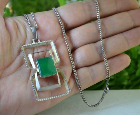 Lant lung cu pandant argint Mid-Century, Green Agate [1]