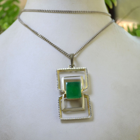 Lant lung cu pandant argint Mid-Century, Green Agate [3]