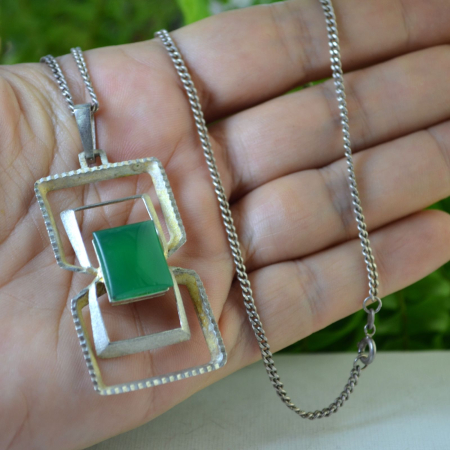 Lant lung cu pandant argint Mid-Century, Green Agate [1]