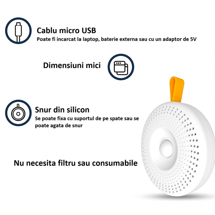 Aparat eliminare mirosuri pentru litiere pisici AxaCube®, dezodorizant, dispozitiv purificare aer si ozonificare, senzor de miscare, silentios, fara fir, reincarcabil usb, acumulator 2600 mAh, alb [3]