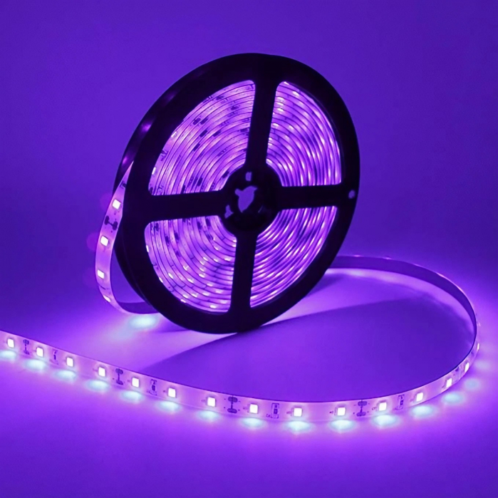 Banda LED cu lumina UV AxaCube®, rezistenta la apa IP65, LED SMD 2835, fixare prin lipire, 5 metri, 300 LED-uri, adaptor 12V inclus [2]